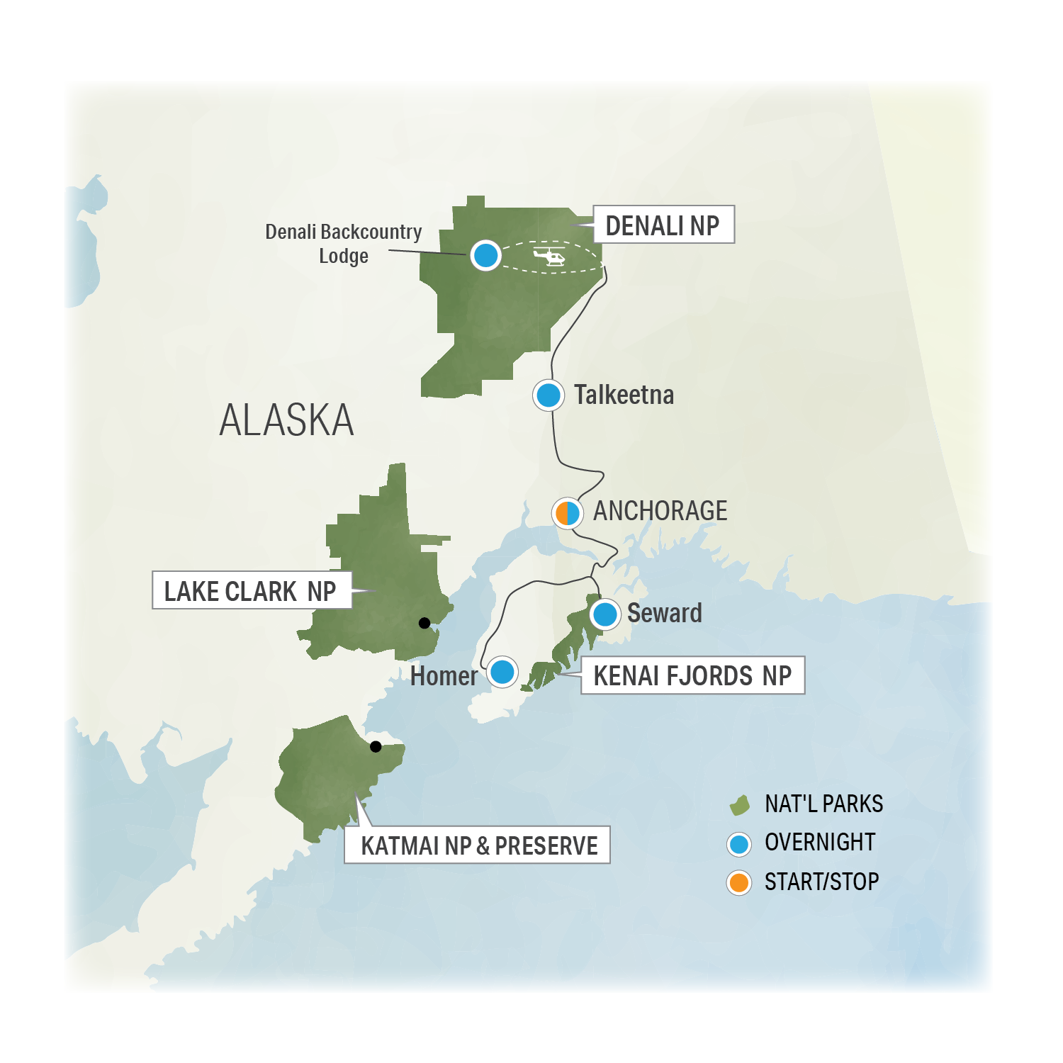 Alaska, Mountains to Sea - Trip Map