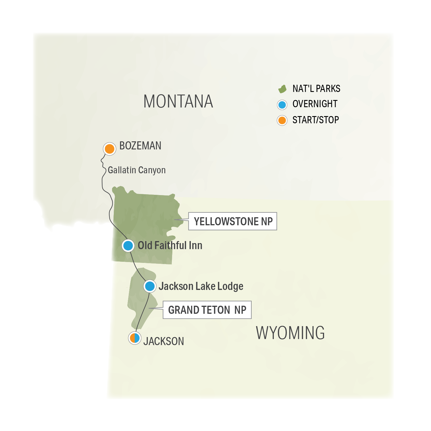 Yellowstone and Grand Teton National Parks - Trip Map